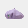 Detail of cute pineapple embroidery on a soft light purple wool blend beret hat - One Size / Light Purple