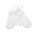 Close-up of white plush winter mittens with a convenient neck string for kids - White