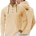 Beige men's half-zip hooded sweatshirt with long sleeves and buttons in casual style - S / Apricot