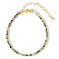 Bohemian multicolored natural stone beaded bracelet with golden metal accents and lobster clasp - Multicolor (B-B24071901D)