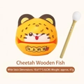 Yellow cartoon leopard stress relief wood fish toy with lucky text and striker - Leopard Wooden Fish