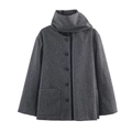 Stylish dark grey single-breasted wool coat for women with matching scarf accessory - S / Dark Gray