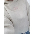 Grey American retro pullover hoodie featuring floral letters and pink bow embroidery - XS / Tops / Pink Bow (Gray)
