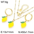 Parure de bijoux citron en acier inoxydable doré avec pendentif et boucles d'oreilles - Style Citron (KS226955-Z)