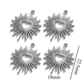 Ασημί μενταγιόν καρδιά από ατσάλι, σχέδιο sunburst, DIY κόσμημα 22,5mm x 18mm - Γυαλισμένο