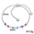 Silver stainless steel evil eye adjustable bracelet with heart charms and parameters - Red and Blue Mixed Color Style (KB169518-Z)