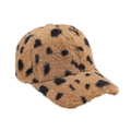 Cappellino da baseball invernale in ecopelliccia leopardata kaki con texture morbida - Cachi