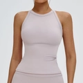 Pale purple cross-back yoga tank top with cutout design and matte high-stretch fabric - S / Tops / Light Grey Purple
