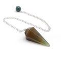 Natural hexagonal crystal agate stone pendulum with silver chain and dark green bead - India Agate