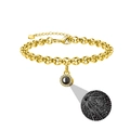 Golden projection bracelet with round diamond pendant and custom micro-engraved stone - Gold