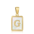 Golden stainless steel letter G pendant with white mother-of-pearl inlay detail - Letter G