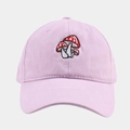 Close-up of high-quality red mushroom embroidery on light purple cotton baseball cap - Adjustable / Light Purple