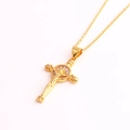 Collana placcata oro 18 carati con ciondolo crocifisso in zirconi e figura Gesù - Oro 18K / Zirconia Bianca