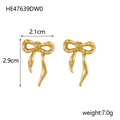 Minimalist 14K gold plated stainless steel butterfly bow earrings, 2.1cm width - HE47639DW0 Gold Pleated Bow