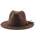 Close-up of brown fedora hat with braided leather band and tassel detail in retro style - M (56-58cm) / Coffee