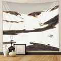 Artistic mountain landscape tapestry displayed on a grey wall in a modern living room - Design CX0327-7