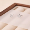 French style S999 sterling silver hollow rose flower studs in polished silver finish - 990 Silver / White Gold