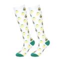 White compression calf socks featuring green avocado patterns with green heel and toe - L/XL / Avocado