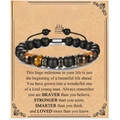 Handmade adjustable tiger eye and matte black bead bracelet 16th birthday gift card - Birthday Braided Tiger Eye Style (With Card)