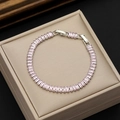 Pink rectangular zircon tennis bracelet with silver metal base in a beige jewelry gift box - 18cm+Extension Platinum Plated Pink Zircon