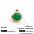 Waterproof stainless steel emerald green circular pendant with dimensions 13.34mm - Emerald Green Gemstone Round Style (PJ91406)
