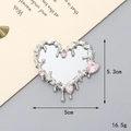 Detailed view of Y2K liquid metal heart mirror with pink gems and dimension specs - D2786 Heart Gemstone Mirror / Silver