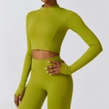 Ensemble de yoga vert citron avec veste zippée à manches longues et legging taille haute - 10/M / Hauts / Vert matcha