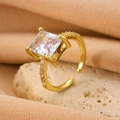 Elegant gold-tone square zircon open ring with pink pave stones on a textured rock - Gold Square Cut Zirconia Ring (12372)