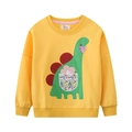 Girls' yellow long-sleeved sweatshirt featuring a cute embroidered green dinosaur - 3T (Rec. Height 90-95cm)