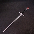 Detail of sword hair pin featuring a black handle and a red teardrop gemstone inlay - Sword Teardrop-Black Handle
