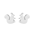 Close-up detail of cute squirrel shaped stainless steel stud earrings in silver finish - Squirrel / Steel
