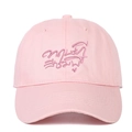 Pink washed cotton baseball cap featuring embroidered Thai text on the front view - Pink With Pink Embroidery