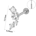 Clou de labret argenté avec étoile, feuille, zircon blanc et détails de filetage - Style Combo Étoile et Feuille (#10)