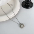 Silver pearl necklace featuring a signature Orb planet pendant on a white ceramic tray - 70#L0058XD (Saturn Orb Artificial Pearl Necklace)