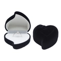 Elegant heart shaped jewelry box in black velvet finish with white ring insert - White / Heart Flower Skewed Single Ring / Black