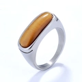 Men's vintage silver ring featuring a rectangular tiger eye stone with a brushed metal finish - US 7 / Tiger's Eye + Steel Color