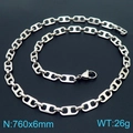 Collana a catena marina in acciaio inossidabile argento lunghezza 760mm con chiusura - Stile A Collana Naso di Maiale (Larghezza 6mm) / 76cm / Colore acciaio