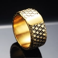 Vintage punk gold mesh weave stainless steel ring for men on reflective black surface - US 7 / Gold Oiled