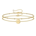 Minimalist double-layered gold-plated anklet with letter M pendant and bead chain detail - M Letter Double Layer Bracelet