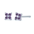 Elegant S925 silver stud earrings with purple clover-shaped cubic zirconia stones - Purple Silver