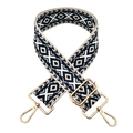 Close-up of geometric diamond pattern strap with golden metal swivel hooks for handbags - L14-White Black Navy Blue