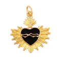 Kleiner goldener Herzanhänger mit schwarzem Emaille und Sonnenstrahl-Struktur - Schwarzes Heiligstes Herz Kleiner Stil (M20Small Black)