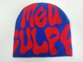 Blauw-rode jacquard gebreide beanie met MEA CULPA-letters in hippe Y2K streetstyle - Blauw Rood