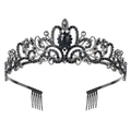 Elegant black crystal bridal crown with sparkling rhinestones and metal combs - Black