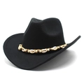 Sombrero vaquero de lana negro con banda decorativa étnica de conchas y cuentas de madera - M (56-58cm) / Negro