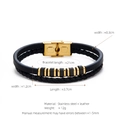 Men's multi-layer black braided leather bracelet with brushed gold stainless steel clasp - Gold Double Layer (W-11-1)