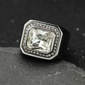 Macro shot of 316 stainless steel ring with large rectangular zircon and pave diamonds - US 7 / White Gemstone / Silver