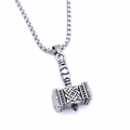 Detailed close-up of a silver Mjölnir pendant with Valknut symbols and a square link chain - Style E Hammer Pendant With 60CM Chain