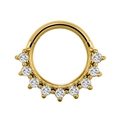 Polished gold finish nose ring hoop with shimmering white zircon stones and bead edge - 1.2x8mm / Style 4-Gold