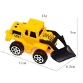 Miniature yellow bulldozer toy with black bucket and dimension details for kids - Triangular Bulldozer